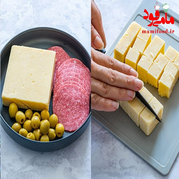 سیخ سالامی با پنیر و پیاز سوخاری
