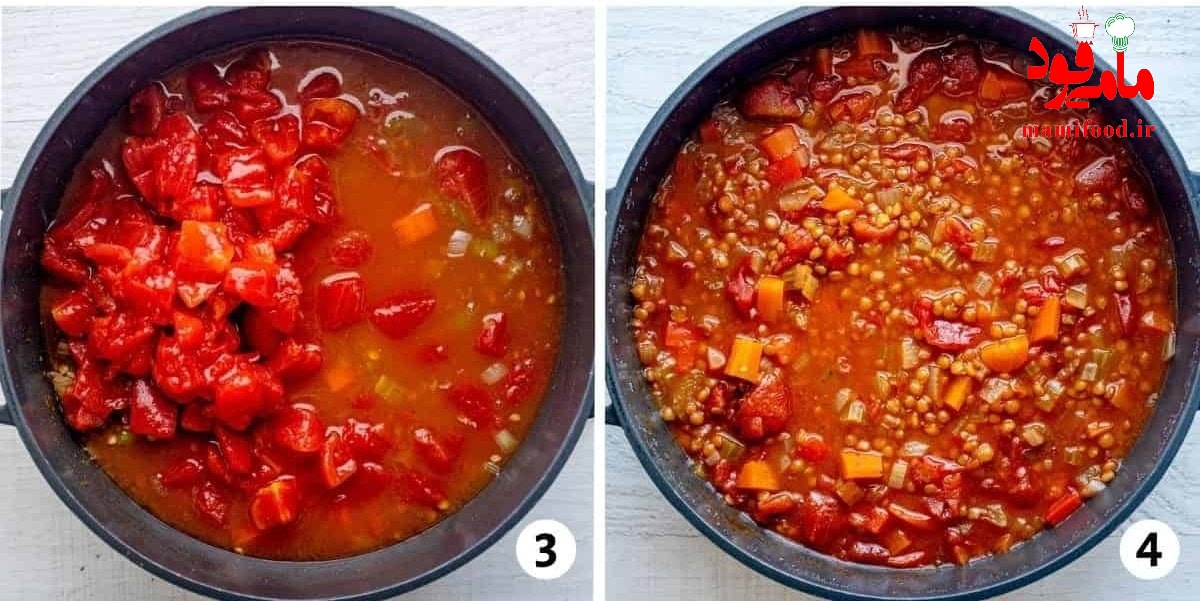 سوپ عدس  گوجه فرنگی