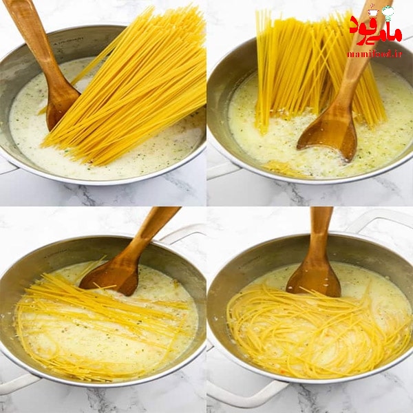 اسپاگتی لیمویی با اسفناج بدون گوشت