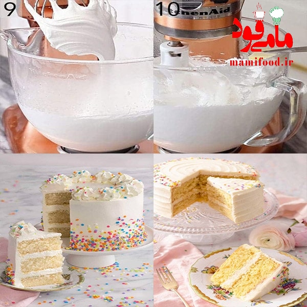 کیک سفید مرطوب با کره مرنگ