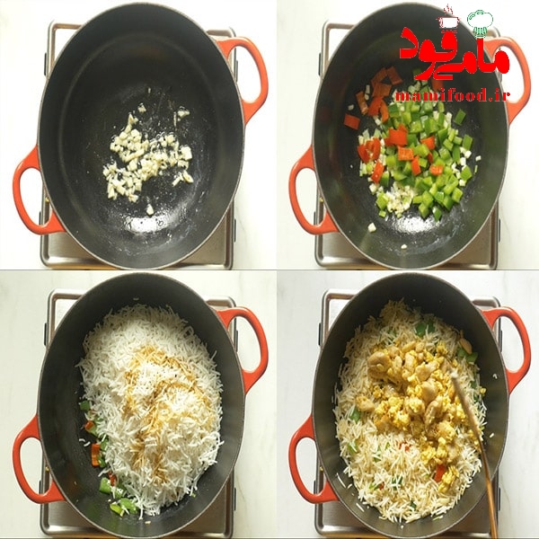 برنج مرغ سرخ شده به سبک رستورانی 